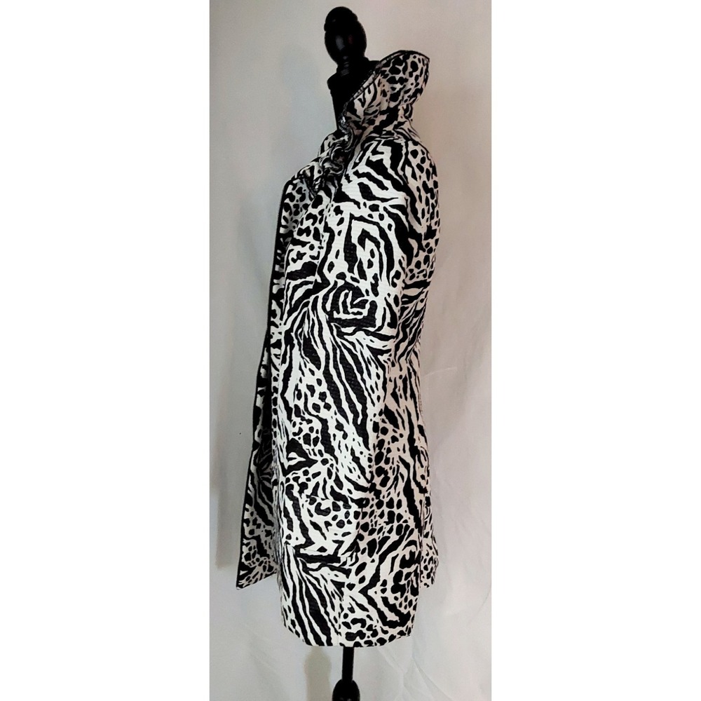 Samuel Dong Womens Zebra Animal Print Ruffle Collar Jacket Black White Small - Picture 3 of 12